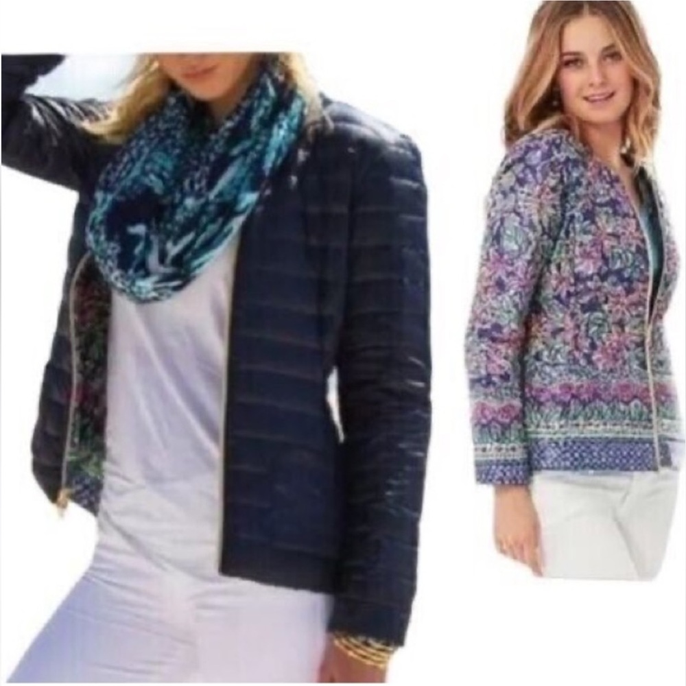 Lilly Pulitzer Lilah Reversible Down/Feather Jacket Size‎ Small Full Zip Floral